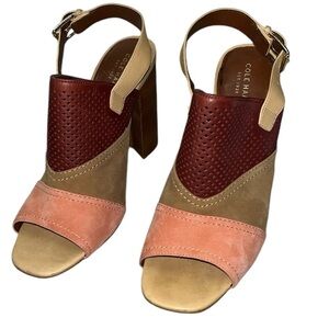 Cole Haan Tabby High Slingback Peep Toe Dress Sandals  Zinfandel/Dune color